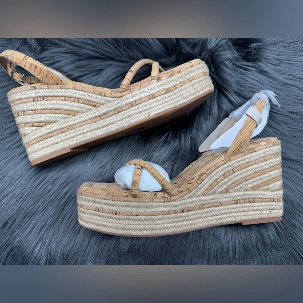 *NEW* Dolce Vita Elvia Strappy Platform Wedge Sandals in Natural Cork Size 10